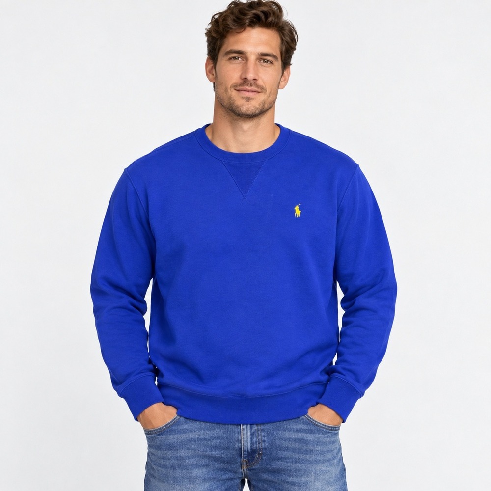 Polo Ralph Lauren Mens Royal Blue Crewneck Sweatshirt Yellow Pony Size Large